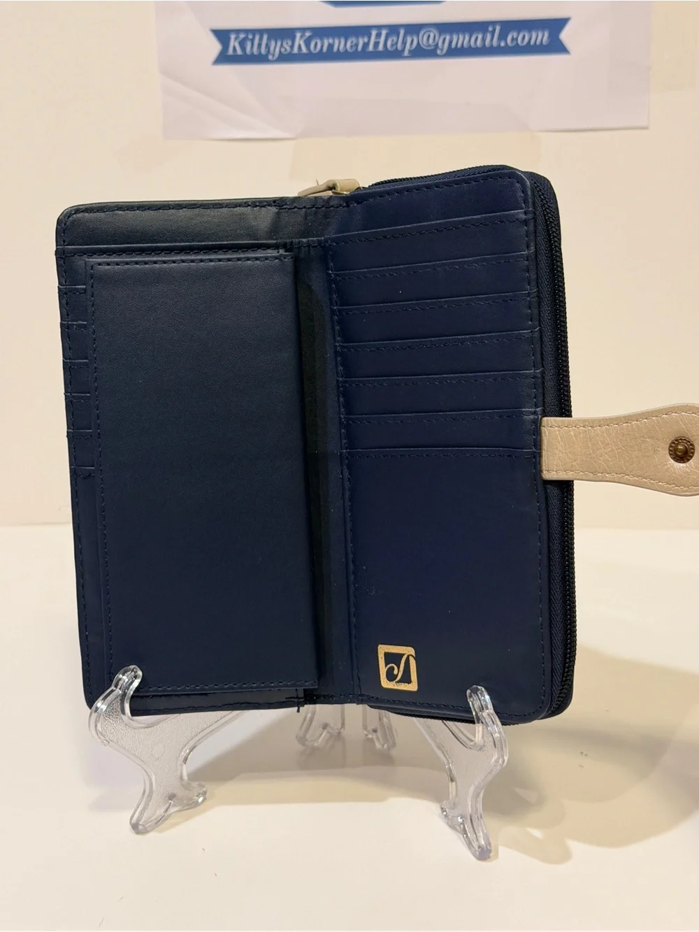 Stone Mountain Leather Wallet in Navy and Tan Color